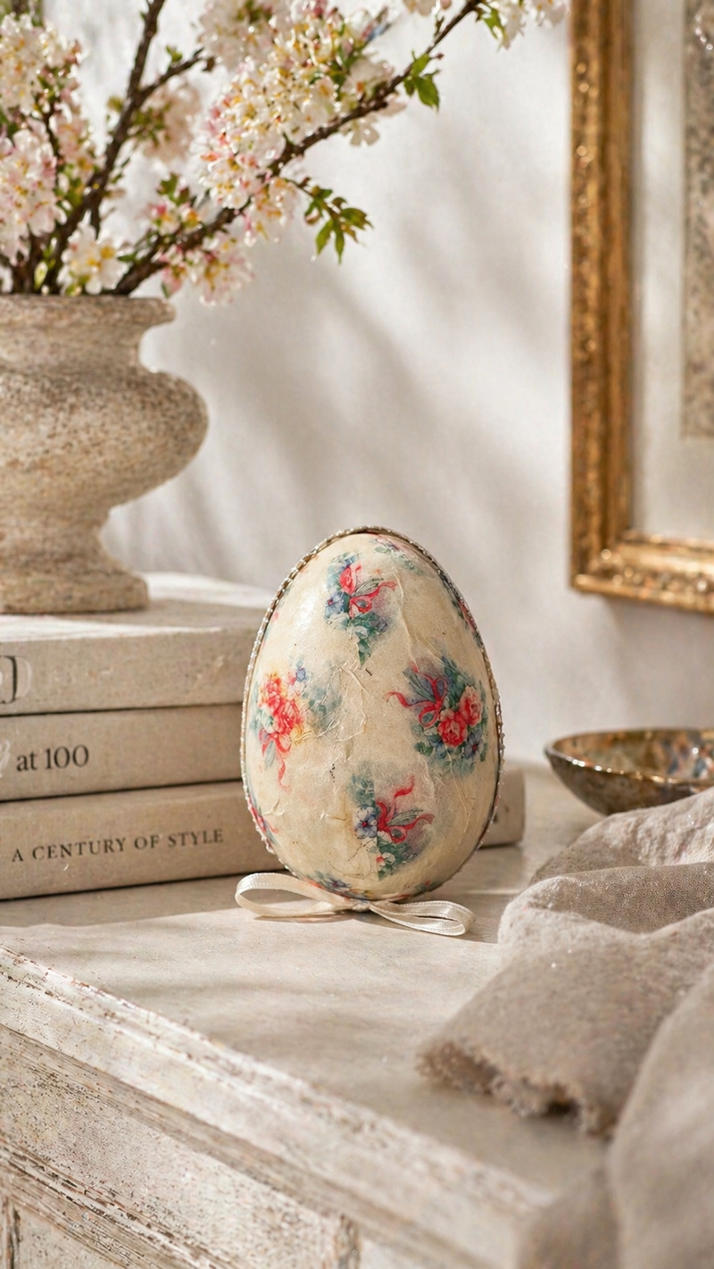 Vintage Floral Easter Egg Trinket Box c. 1970s