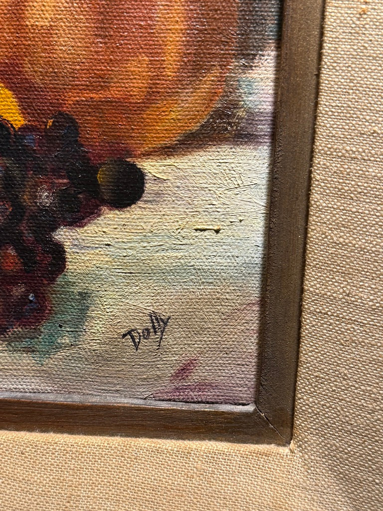 Mid-Century Still Life Oil Painting (c. 1940s–1960s) | Signed “Dolly”