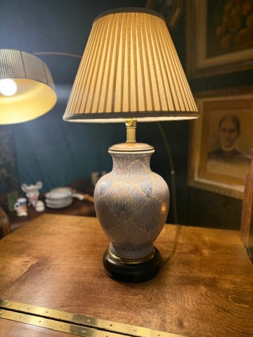 Antique Marbled Ceramic Table Lamp c.1930–1945 | Slip-Decorated Earthenware