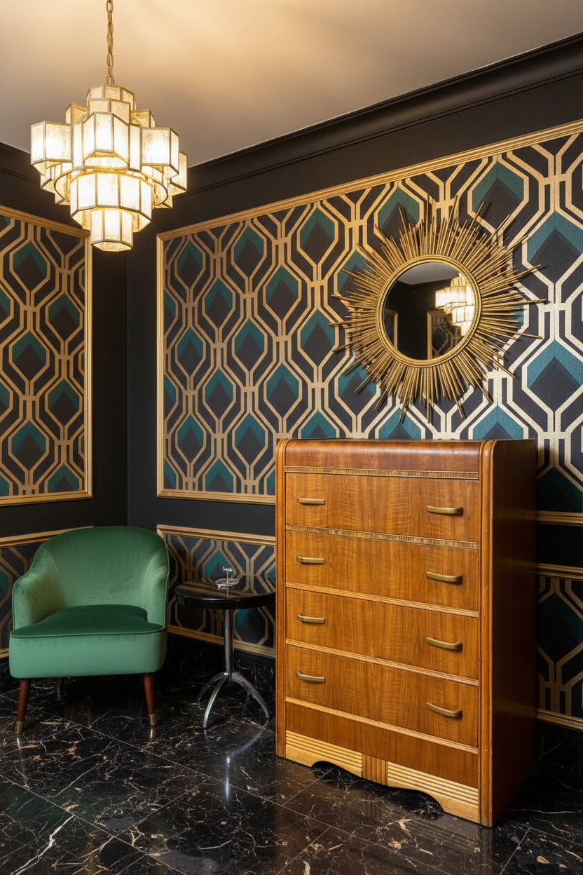 Art Deco Chest of Drawers c. 1938–1942 | Streamline Moderne Vintage Wood Dresser