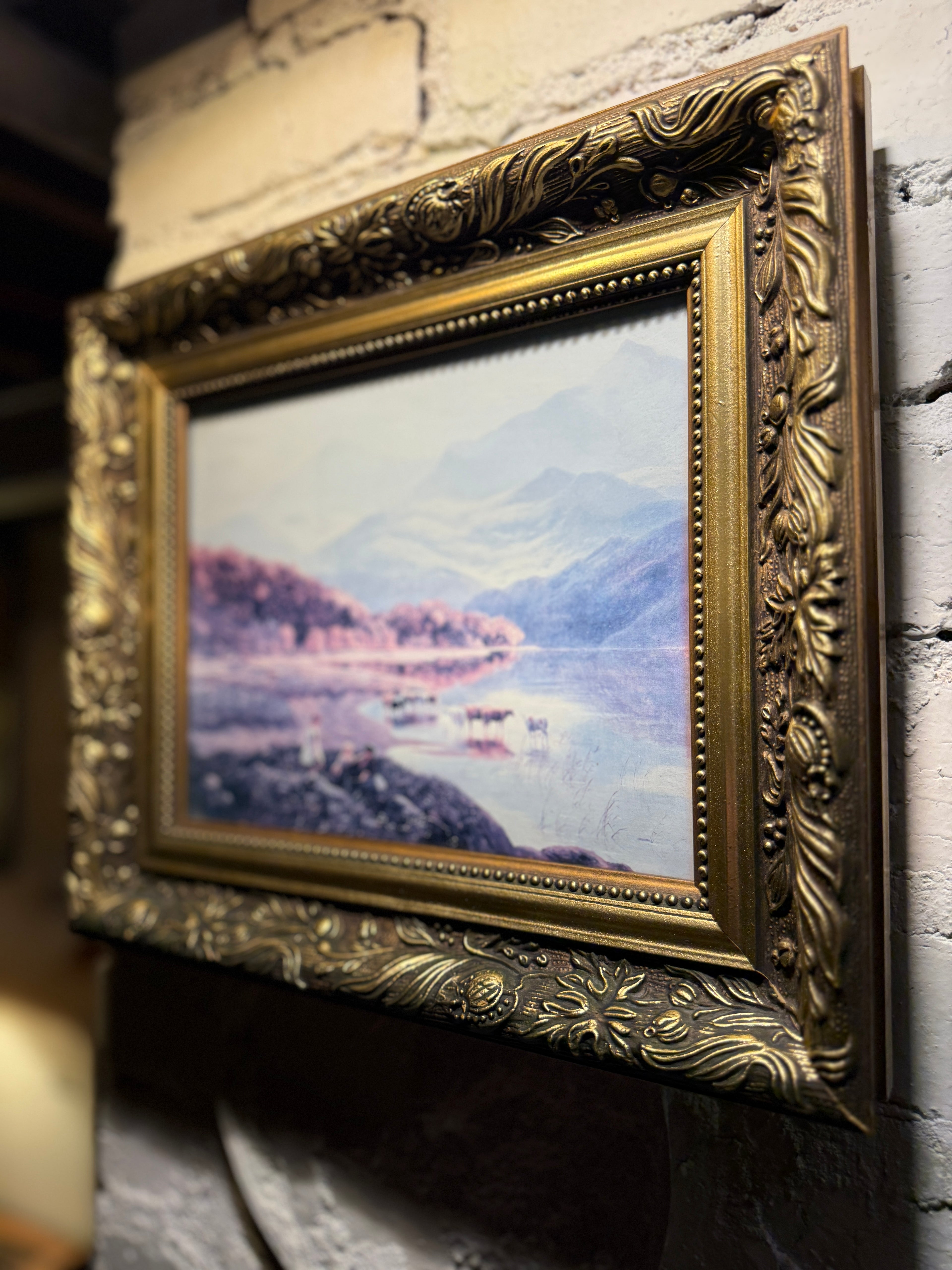 Antique Pastoral Landscape Chromolithograph (c. 1890–1910) | Ornate Gilt Framed Print