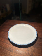 Open-Sponge Blue Rim Plate in Cream Earthenware, Deeply Aged Crazing, Unglazed Base with a Painted Decorator's Tally, c. 1880–1905