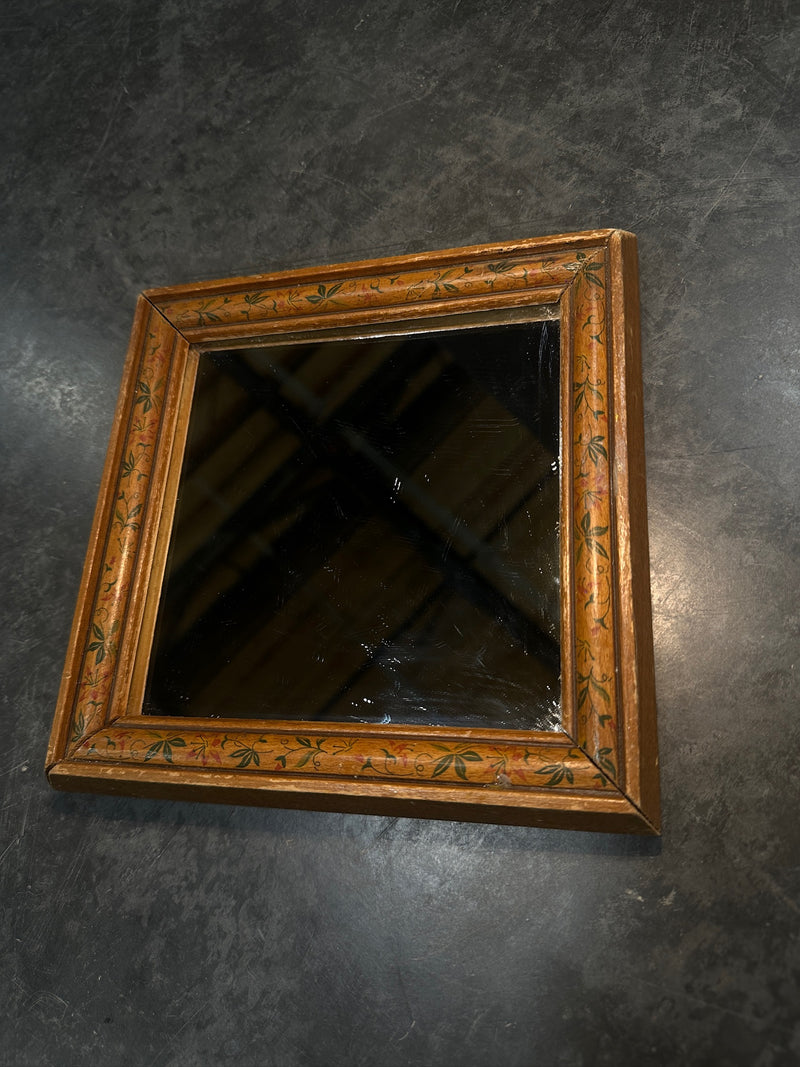 Hand Painted Floral Square Frame Mid Century Mirror, c. 1930s–1950s Vintage Mirror