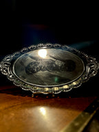 Vintage Oval Glass Vanity Mirror with Beaded Frame | Early 20th Century Tabletop Mirror