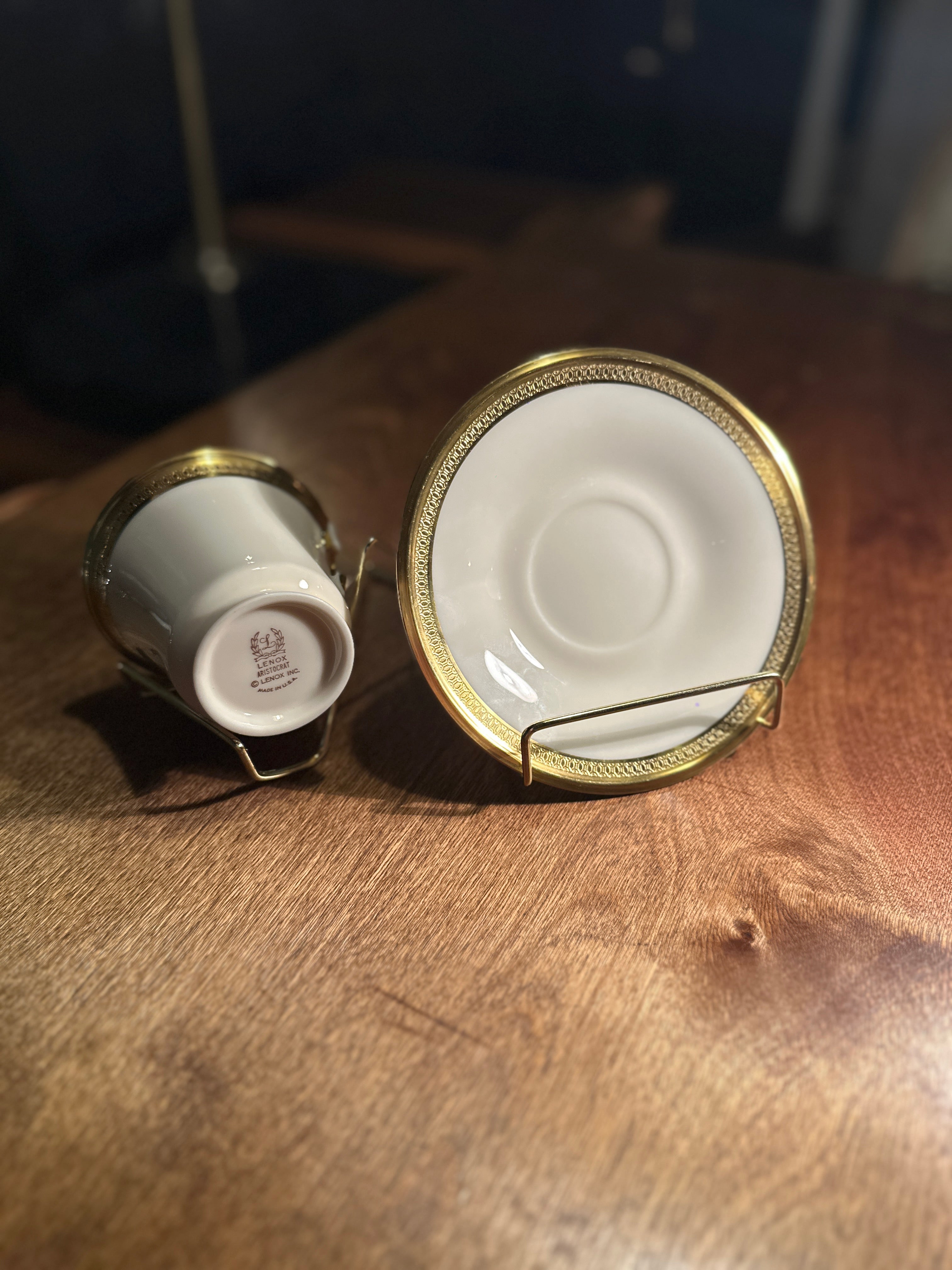 Vintage Lenox Aristocrat Demitasse Cup & Saucer Set | Gold Encrusted American Porcelain