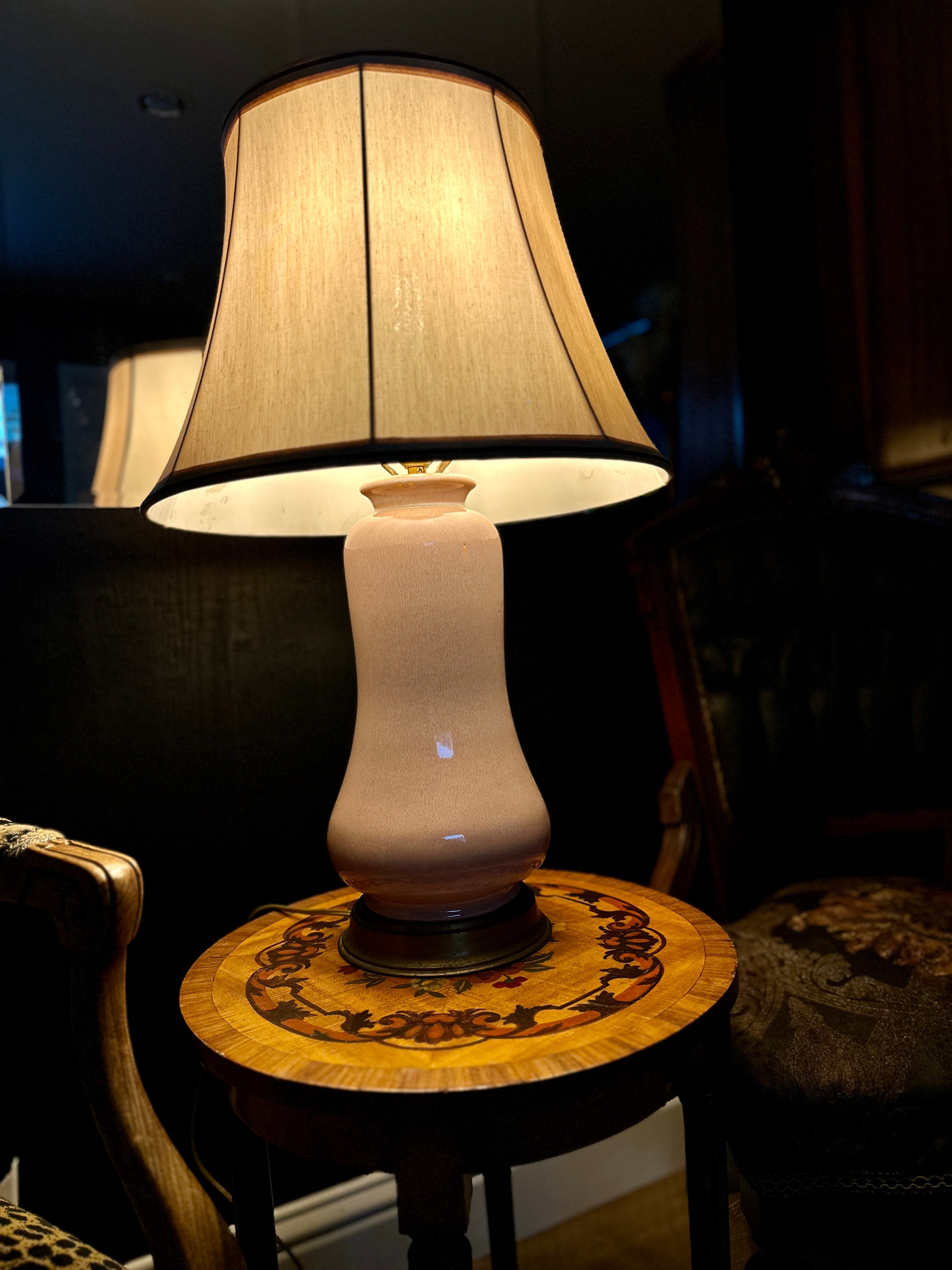 Vintage Textured Ceramic Table Lamp with Neutral Shade | Mid-Century Studio Pottery Lamp