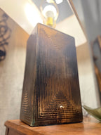 Mid-Century Modernist Brutalist Ceramic Table Lamp with Geometric Relief Base and Verdigris Patina, Circa 1950s–1960s