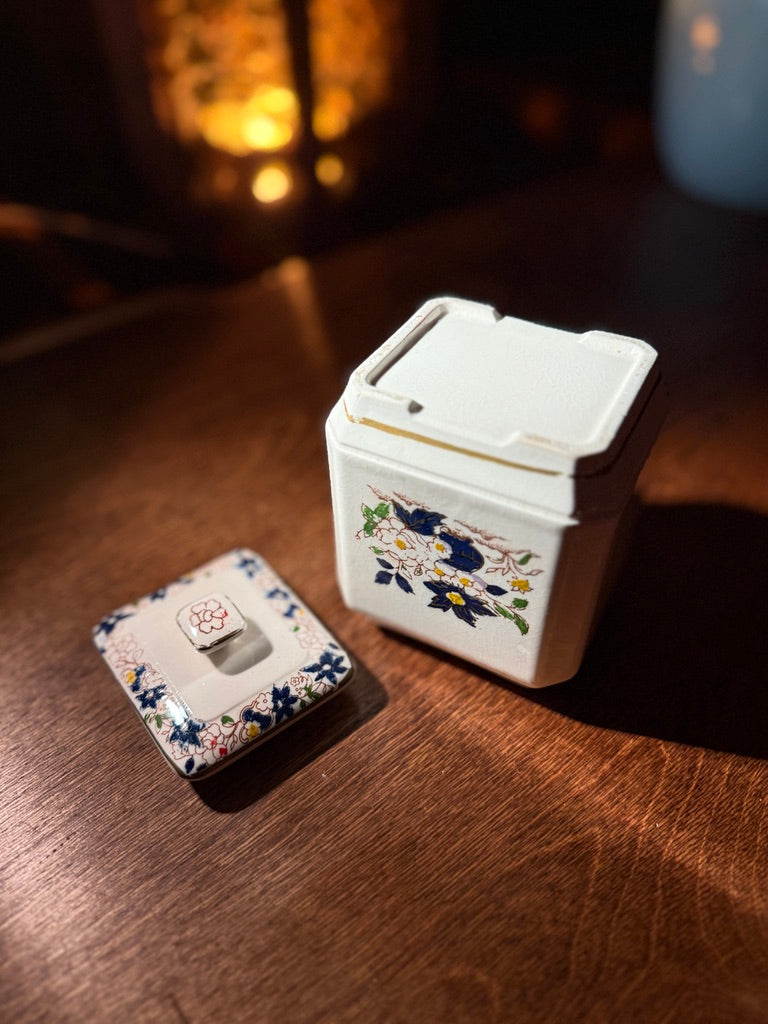 Mid-Century Floral Ceramic Lidded Jar (c. 1940s–1950s)