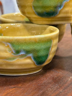 Vintage Japanese Amber Green Drip Glaze Bowls, Set of 4, c. 1925–1955