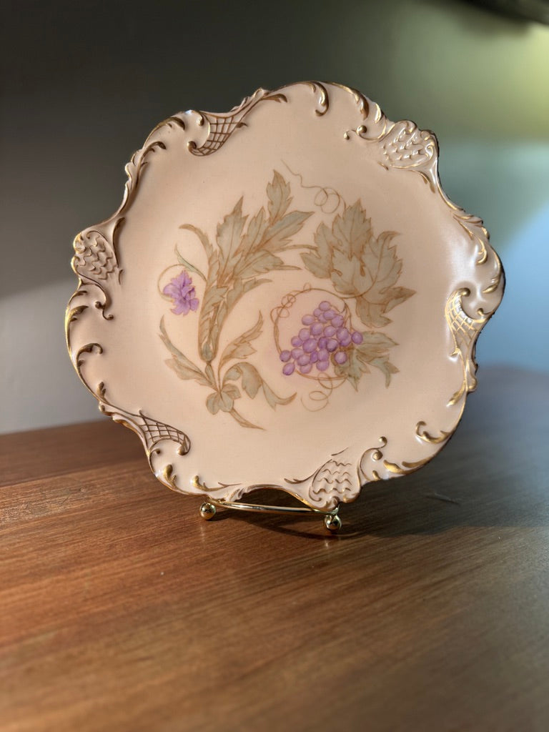 Antique French Porcelain Grape Cabinet Plate by J.P.L. France c.1890–1915