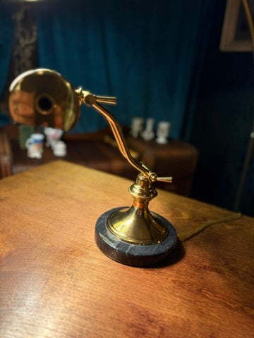 Vintage Brass Piano or Desk Lamp with Marble Base, Art Deco–Early Modern, c. 1925–1945
