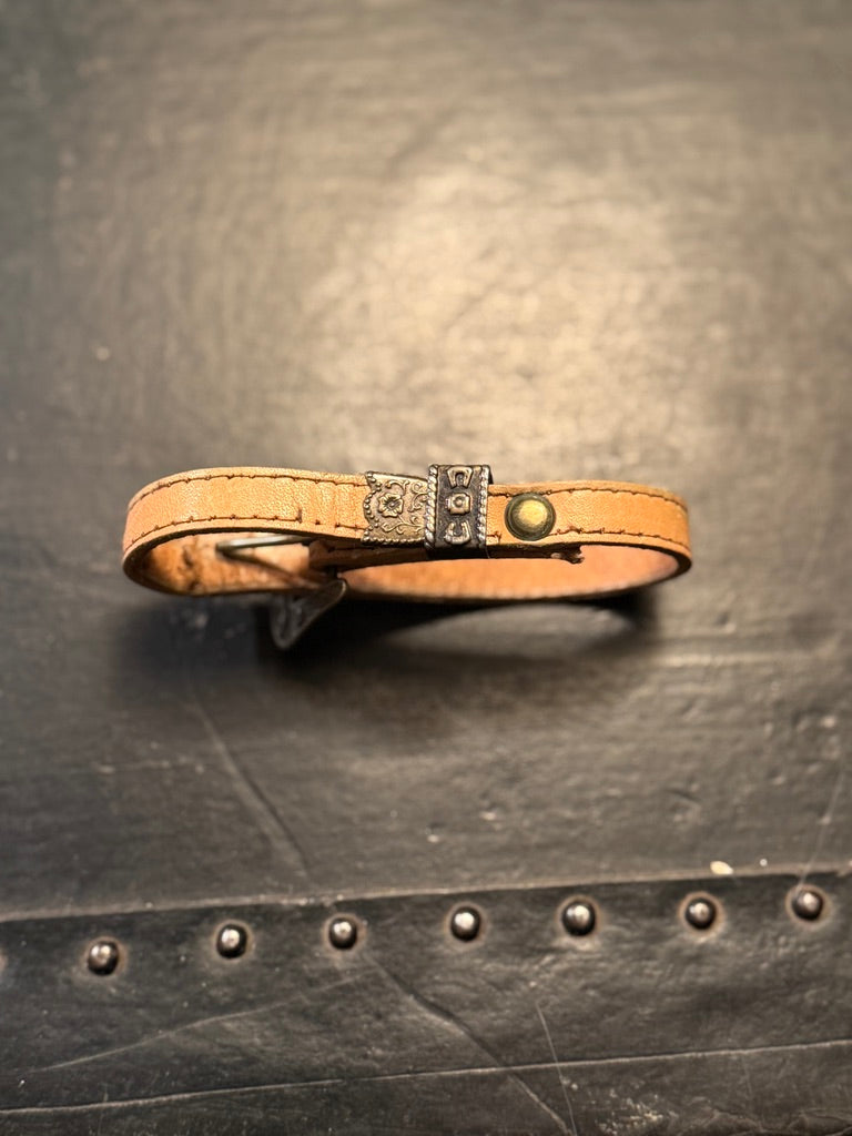 c. 1910–1930 Antique Leather Pet Collar with Engraved Metal Buckle