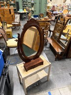 Rococo Revival Shaving Mirror, Carved Rose Crest and Flame Mahogany Case, American, c. 1850–1875