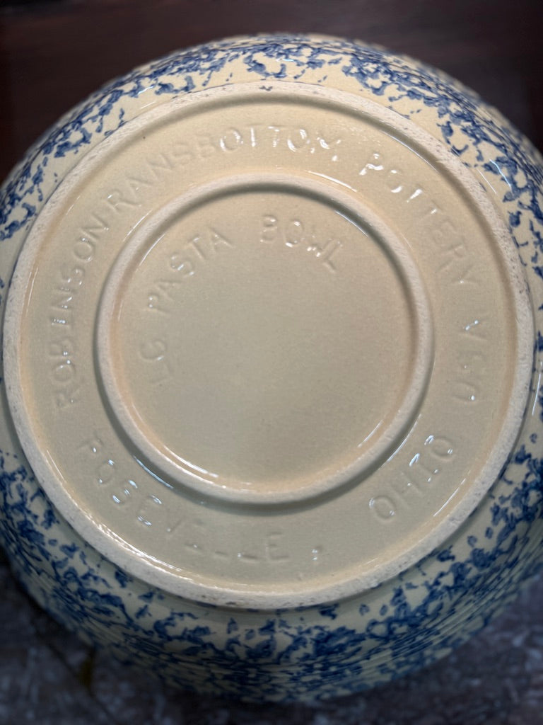 Vintage Robinson-Ransbottom Blue Spongeware Pasta Bowl, c. Late 1970s