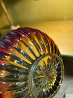 Amberina Pressed Glass Bowl, Ruby Shading to Amber, Vertical Ribs with a Bead-and-Scallop Rim and a Rayed Star Foot, American, c. 1955–1980