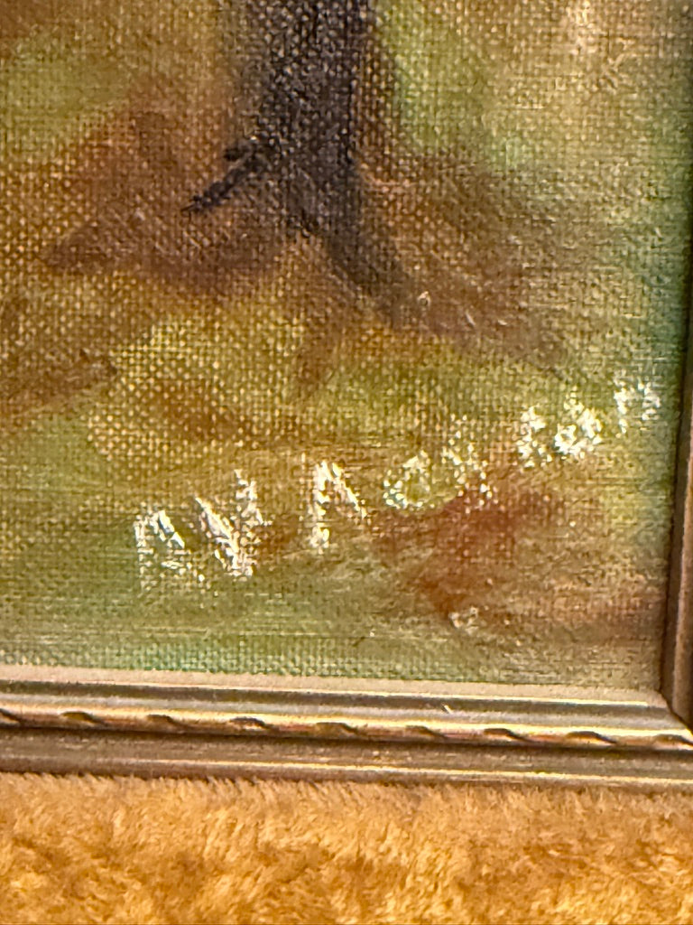 Signed M. L. Achorn Autumn Lake Oil Painting, c. 1890s–1910s