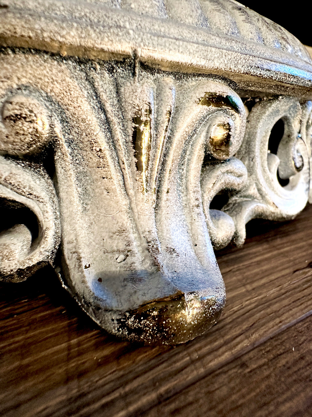 Vintage Marble Pedestal Side Table with Cast Ornate Base, c. 1940s–1950s