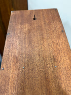 Branded Mahogany Wall Rack with Shelf, Armorial Lion Crest Mark, c. 1940–1965