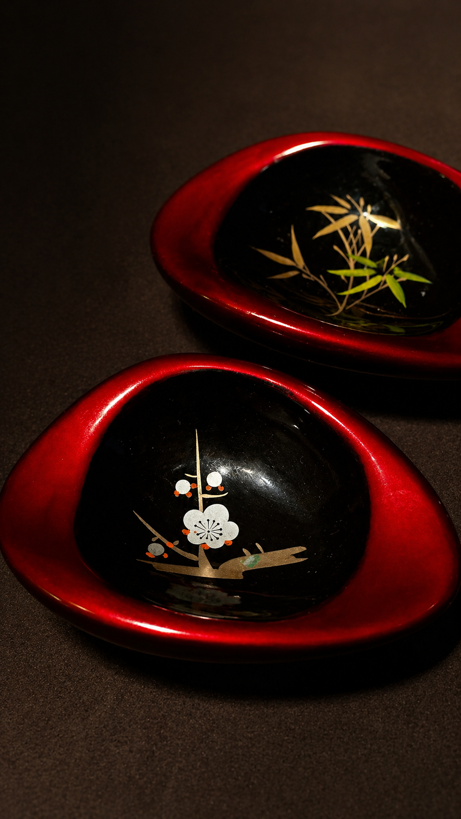 Vintage Japanese Lacquer-Style Trinket Dishes (Pair) c. 1950s–1970s