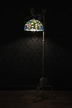 Early 20th Century Tiffany-Style Art Nouveau Floral Stained Glass Bridge Floor Lamp, c. 1920s–1940s