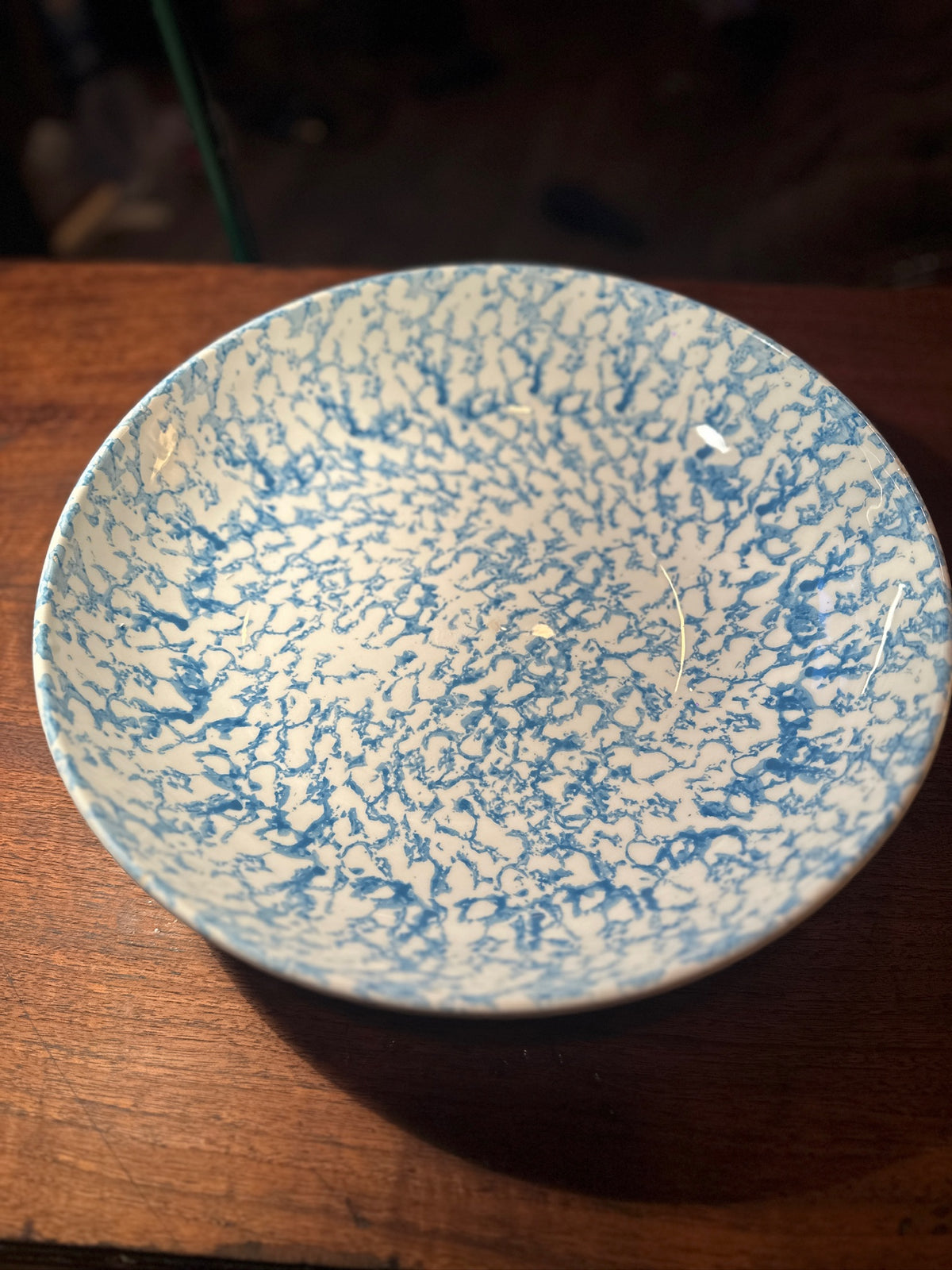 Italian Sponge-Decorated Blue and White Charger, Hand-Sponged Across the Whole Face, Impressed Crook-and-Star Mark, c. 1965–1985