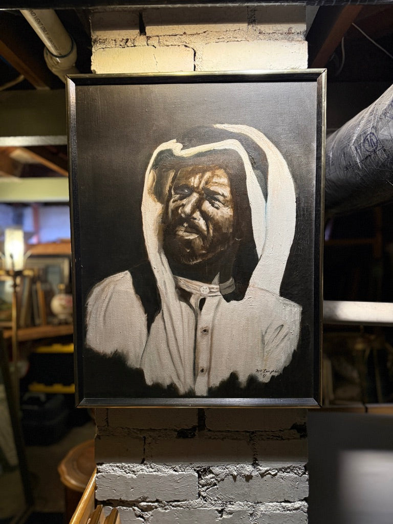 Hooded Elder Oil on Canvas Portrait Signed by McLaughlin c 1981