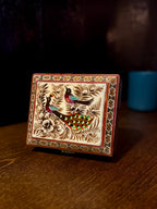 Handcrafted Indian Sadeli-Style Inlaid Trinket Box with Painted Bird Motif