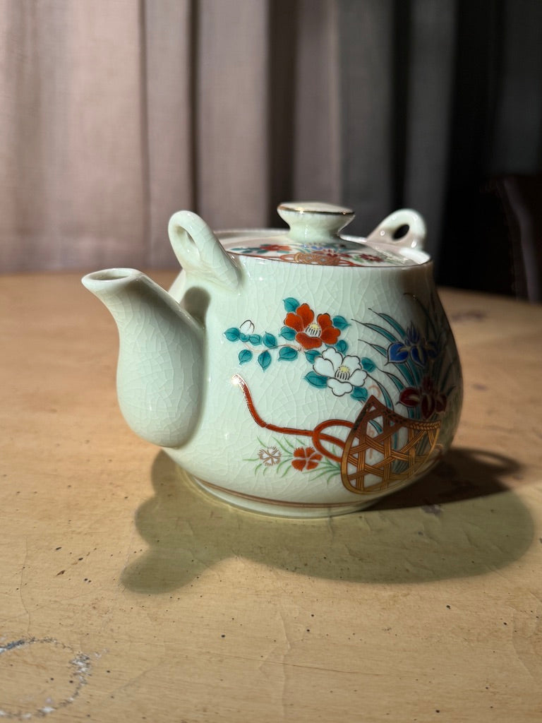 Mid-Century Japanese Celadon Floral Teapot, c 1950s
