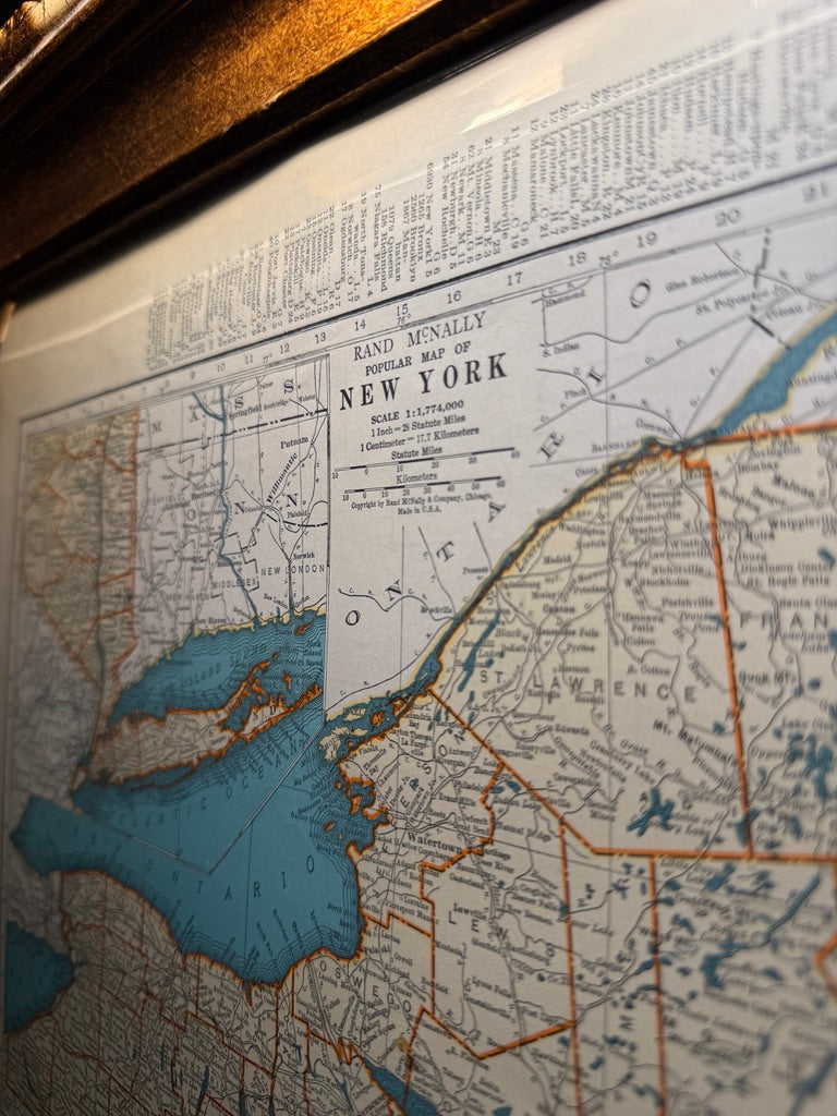 1939 New York State Map from Collier’s World Atlas in Ornate Gilt Frame