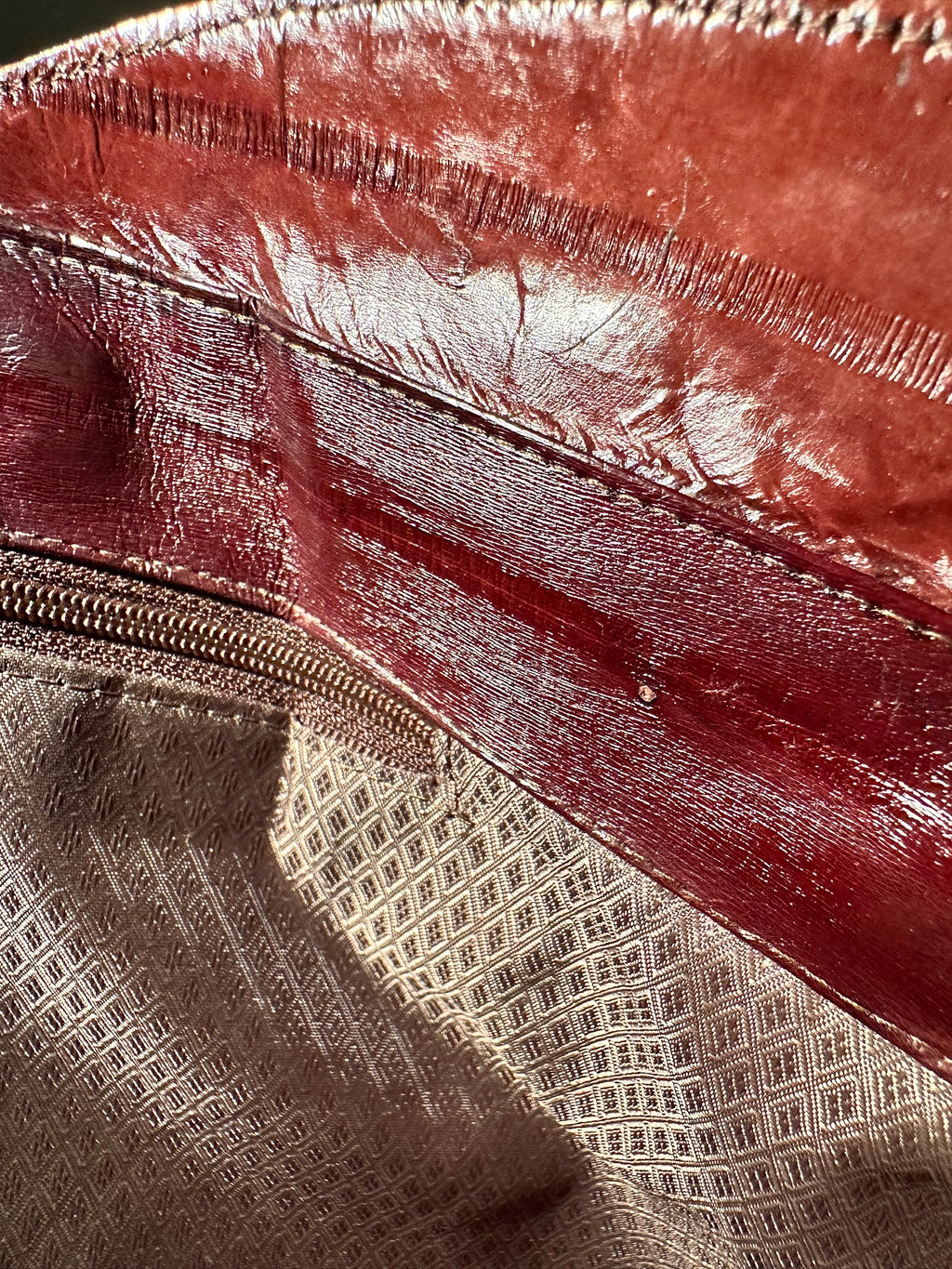 Burgundy Genuine Eel Skin Shoulder Bag, c. 1970s