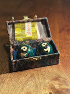 Vintage Chinese Cloisonné Yin Yang Baoding Balls with Silk-Lined Box, c. Mid-20th Century