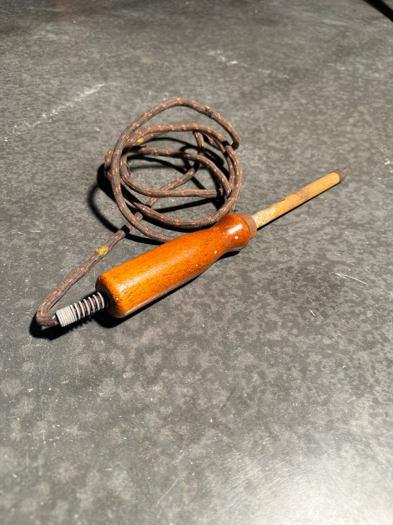 Vintage Electric Soldering Iron, Wood Handle, Cloth Cord, c. 1935–1960