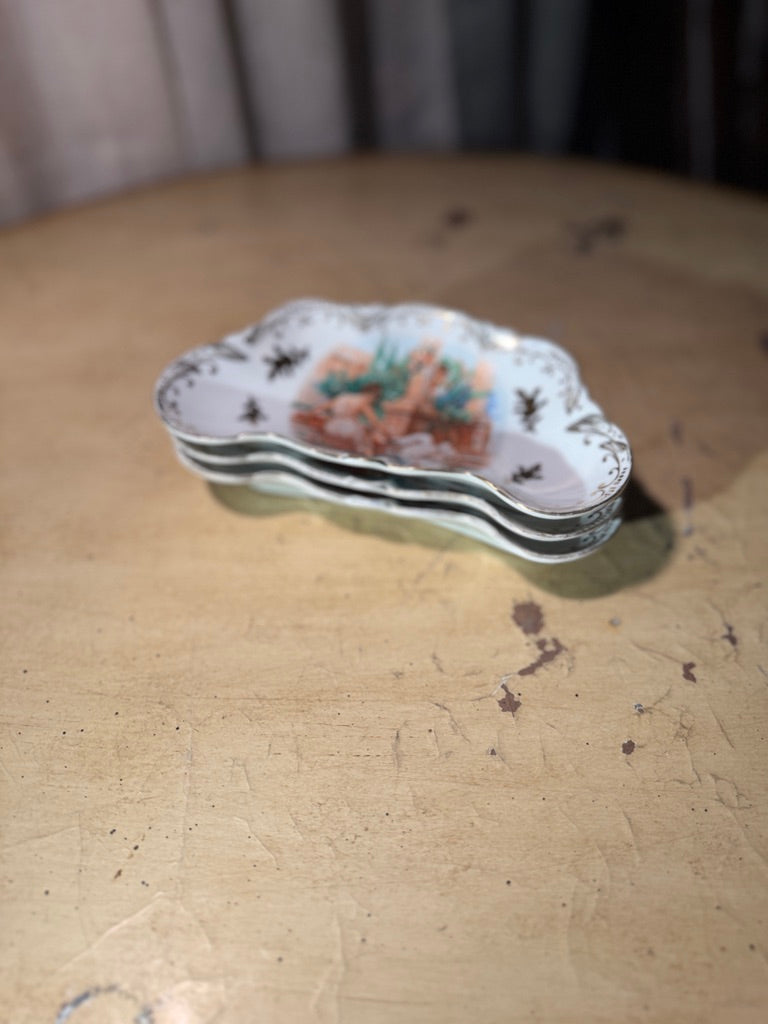 Set of 3 Hand-Painted Japanese Porcelain Trinket Dishes (c. 1935–1955)