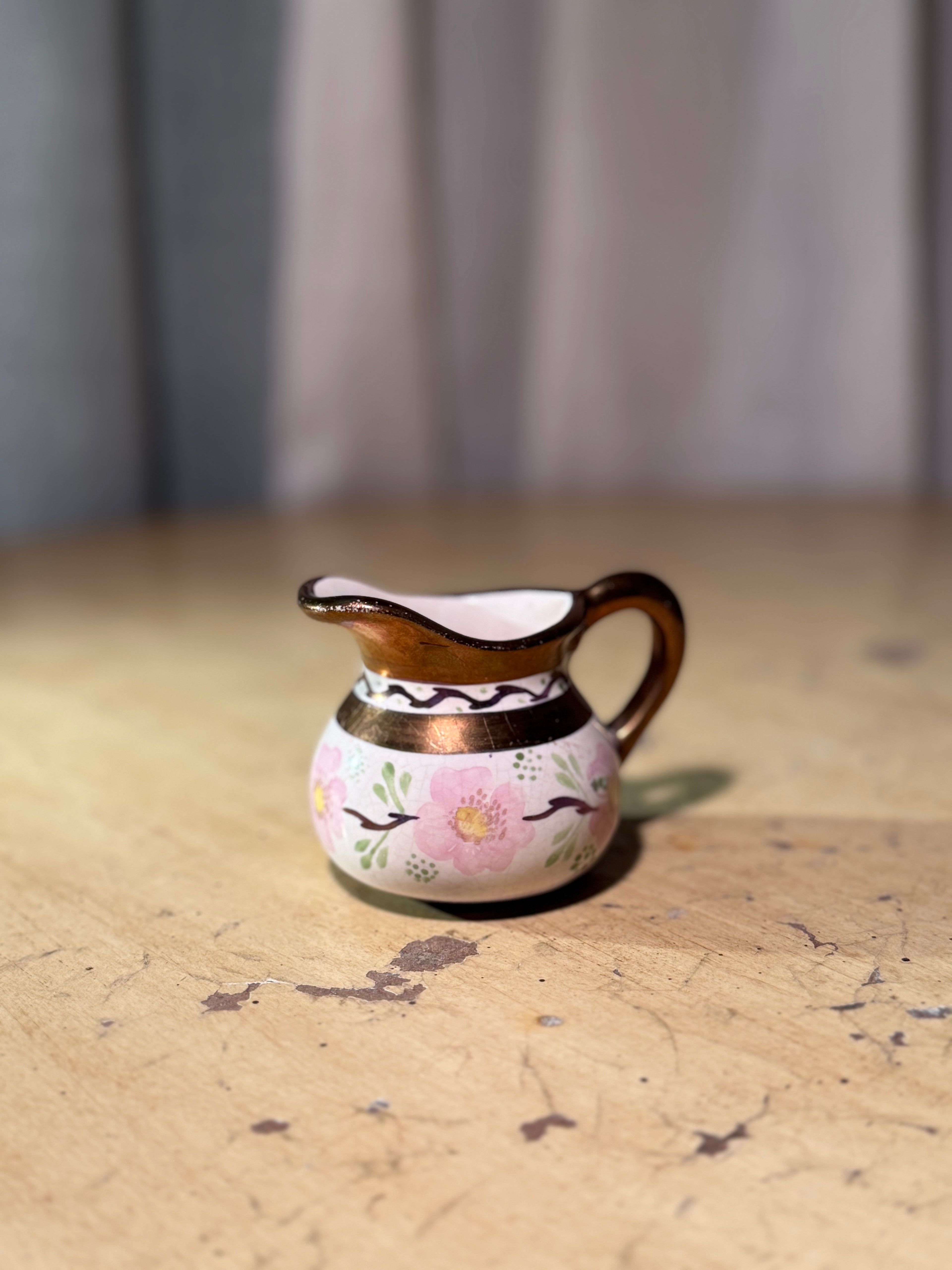Miniature Hand Painted Pottery Carafe Floral Vintage