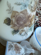Frosted White Glass Ewer with two Matching Cordial Goblets