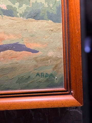 Mid-20th Century Horse Landscape Painting Signed “ARDA,” Circa 1940s–1960s