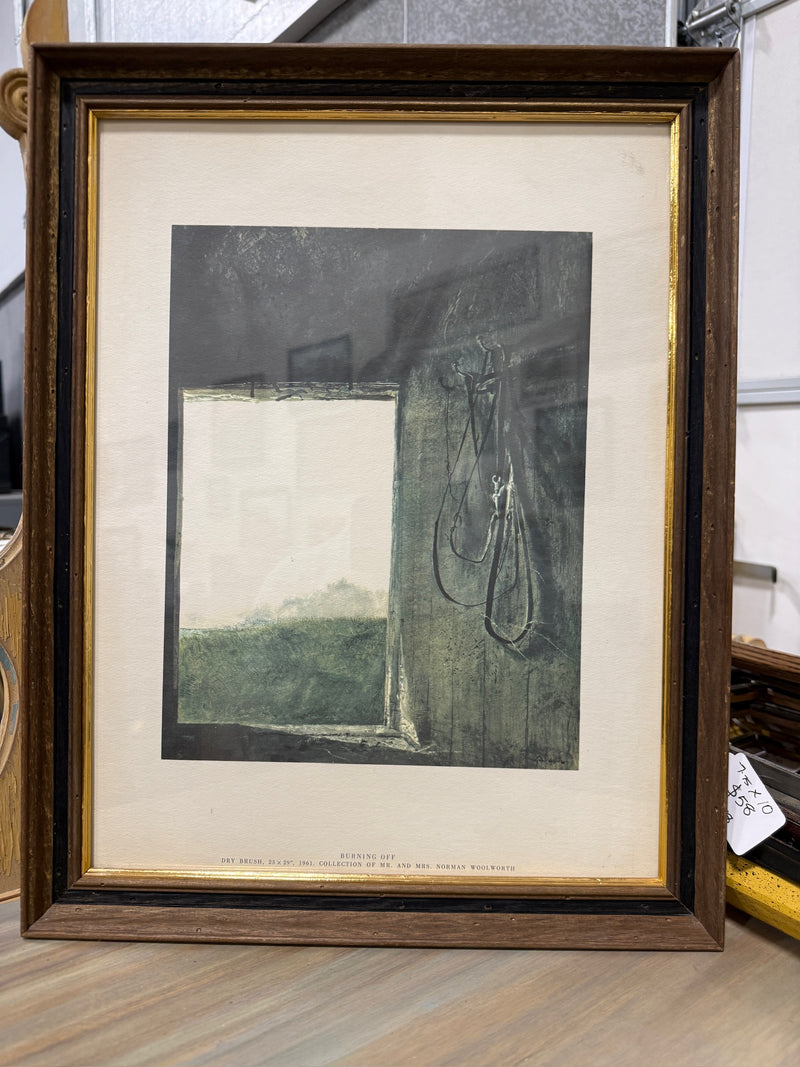 Vintage Andrew Wyeth Burning Off Framed Folio Lithograph, c. 1962