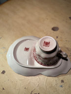 Antique Staffordshire Red Transferware Teacup & Shaped Saucer c. 1890–1910