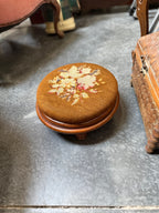 Antique Oval Needlepoint Footstool, Turned Feet, c. 1870–1910