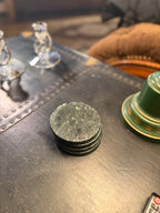 Dark Green Marble Coaster Set with Cork Backing c 1970s