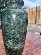 Turned Green Marble Bud Vase with Flared Collar Rim, Veined Serpentine Stone, c. 1970–2000