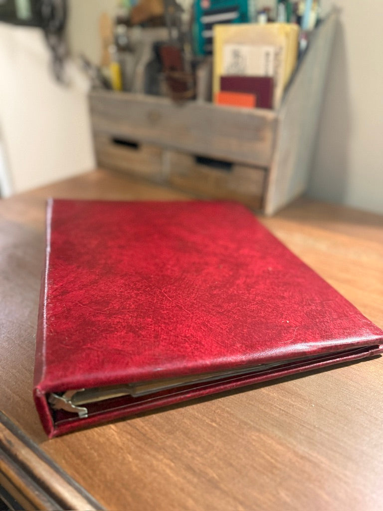 Vintage Made in France Burgundy Leather Spiral Photo Album c. 1960s