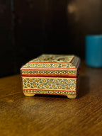 Handcrafted Indian Sadeli-Style Inlaid Trinket Box with Painted Bird Motif