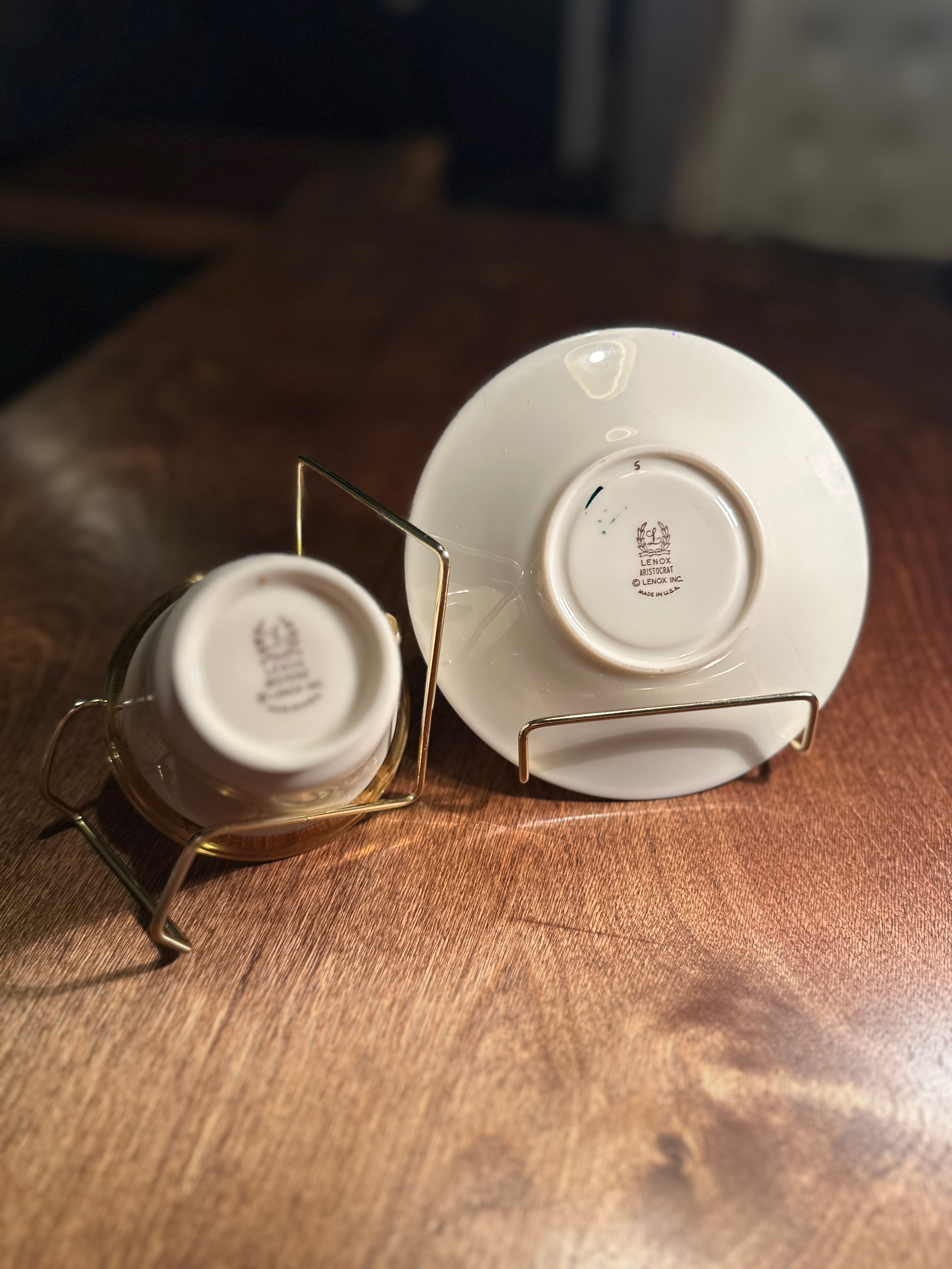 Vintage Lenox Aristocrat Demitasse Cup & Saucer Set | Gold Encrusted American Porcelain