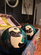 Vintage Chinese Cloisonné Yin Yang Baoding Balls with Silk-Lined Box, c. Mid-20th Century