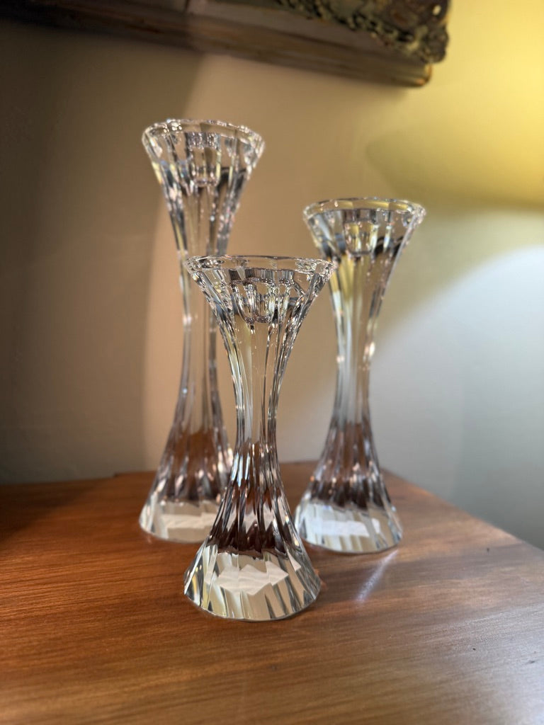 Vintage Cut Crystal Candlesticks, Set of Three, c. 1965