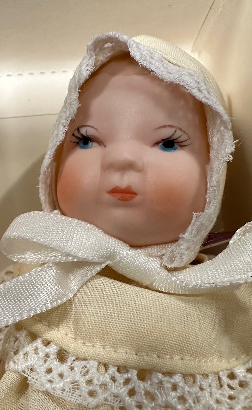 Walt Disney Productions Baby Doll, c. 1970s | Tagged Nursery Doll in Cream Gown
