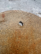 Slab-Built Stoneware Wall Pocket, Oval, Copper-Green Glaze Breaking Rust over Incised and Rouletted Decoration, c. 1970–1995