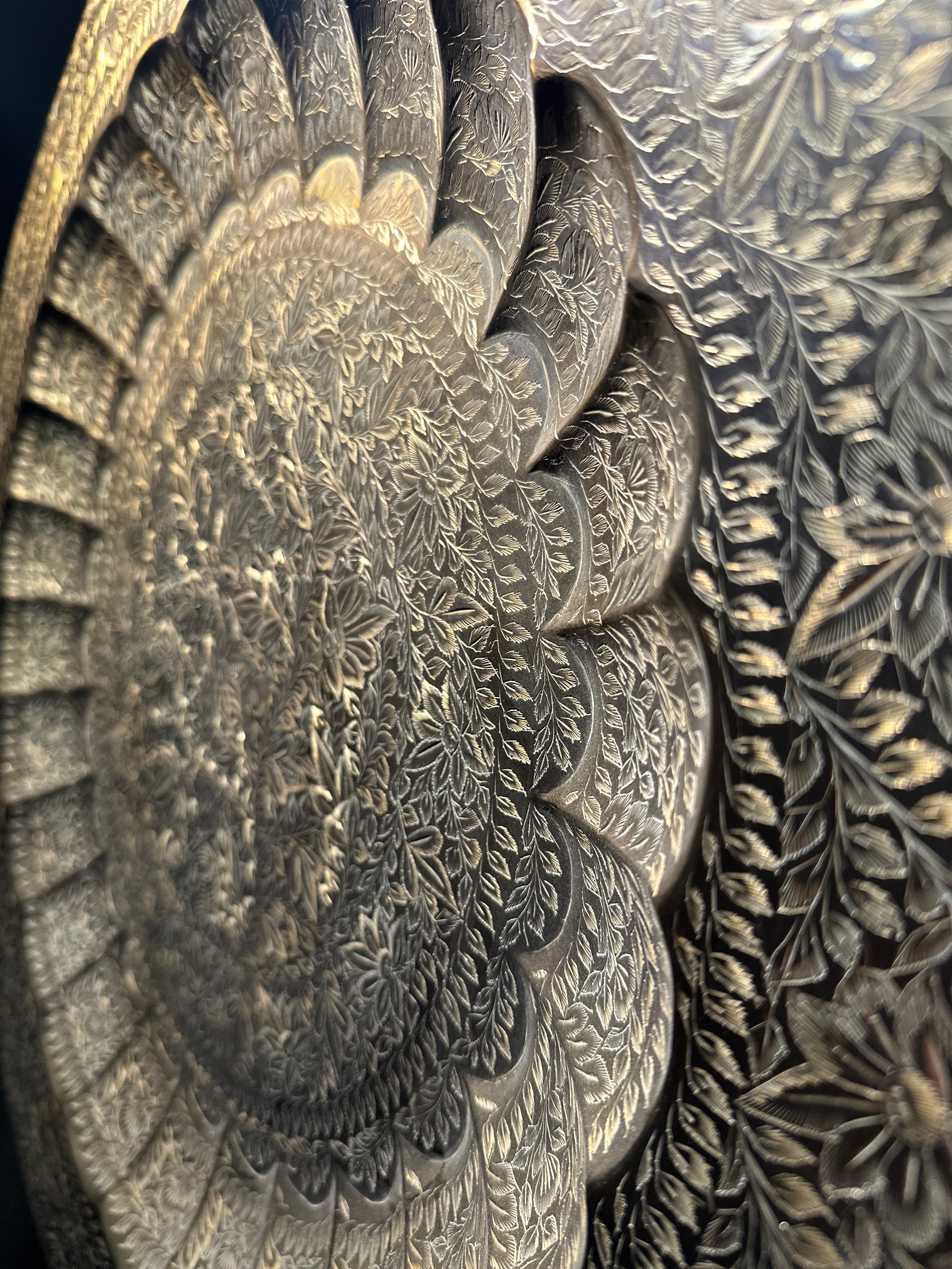 Large Indian Brass Wall Charger | 24” Hand-Chased Floral Repoussé