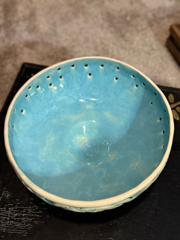 Turquoise Reticulated Footed Ceramic Bowl, c. 1950s–1960s
